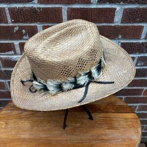 Miller Brothers Western Cowboy Hat Size 7 1/4 Straw Summer Lots Grunge  Feathers